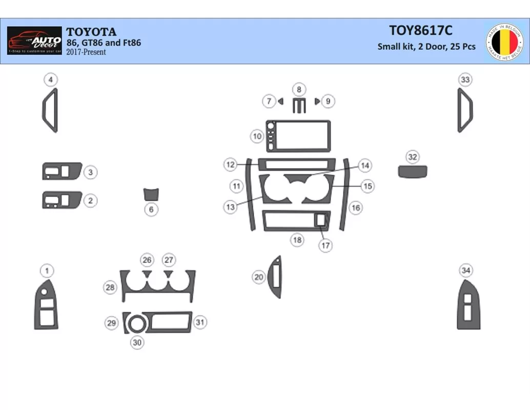 Toyota 86 2017-2021 Kit de garniture de tableau de bord intérieur 3D Dash Trim Dekor 25-Parts - 1