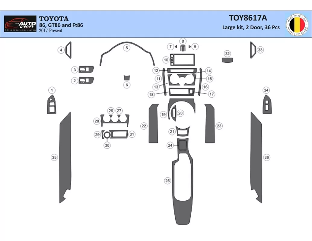 Toyota 86 2017-2021 Kit de garniture de tableau de bord intérieur 3D Dash Trim Dekor 36-Parts - 1