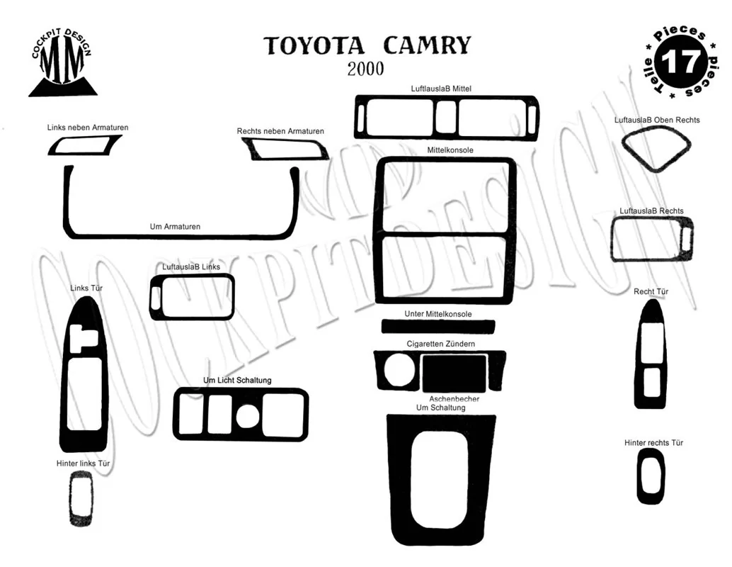 Toyota Camry 01.00-12.02 Inleg dashboard Interieurset aansluitend en pasgemaakt op he 17 -Teile - 1