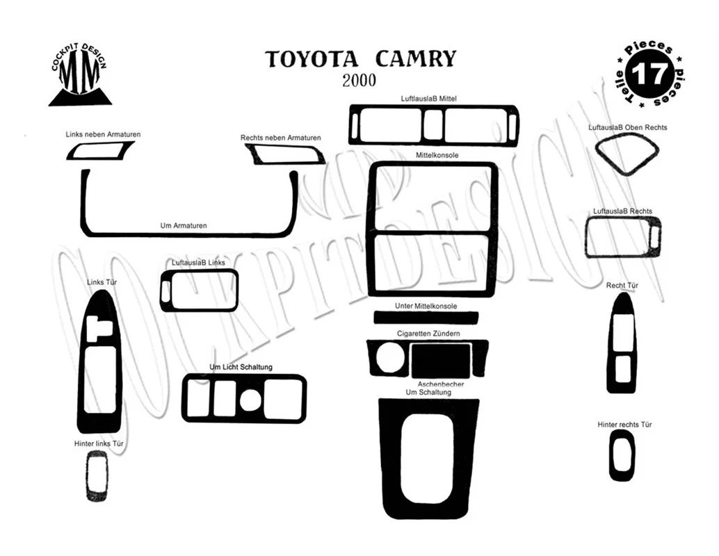 Toyota Camry 01.03-12.06 Inleg dashboard Interieurset aansluitend en pasgemaakt op he 18 -Teile - 1
