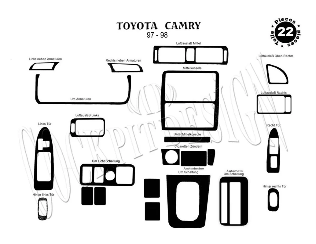 Toyota Camry 12.97-12.99 Inleg dashboard Interieurset aansluitend en pasgemaakt op he 24 -Teile - 1