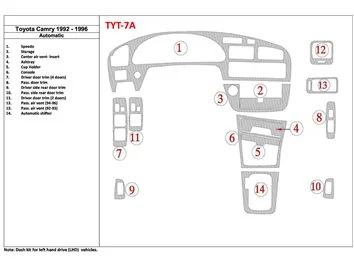 Toyota Camry 1992-1996 Automatische Versnellingsbak, 14 Onderdelen set Interieur BD Dash Trim Kit - 1