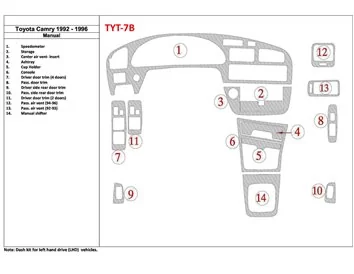 Boîte de vitesses manuelle Toyota Camry 1992-1996, kit de garniture de tableau de bord BD intérieur 14 pièces - 1
