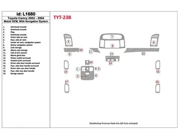 Toyota Camry 2002-2004 Basic Set, Met NAVI-systeem, Zonder OEM Interieur BD Dash Trim Kit - 1