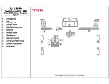 Toyota Camry 2002-2004 Basic Set, Zonder NAVI-systeem, Zonder OEM Interieur BD Dash Trim Kit - 1