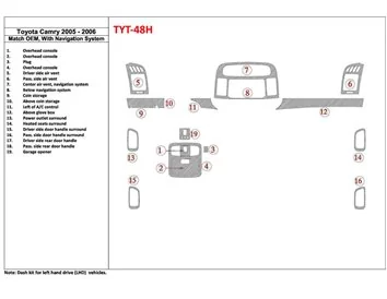Conformité OEM Toyota Camry 2005-2006, avec système NAVI Kit de garniture de tableau de bord intérieur BD - 1