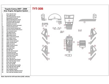 Toyota Camry 2007-2010 Volledige Set, 4 Cyl Met NAVI Interieur BD Dash Trim Kit - 1