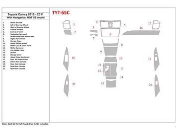 Toyota Camry 2010-2011 avec NAVI, ?? Kit de garnitures de tableau de bord BD intérieur modèle SE - 1