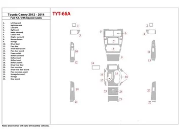 Toyota Camry 2012-UP Volledige set, met stoelverwarming Interieur BD Dash Trim Kit - 1