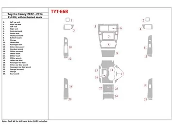 Toyota Camry 2012-UP Volledige set, zonder stoelverwarming Interieur BD Dash Trim Kit - 1