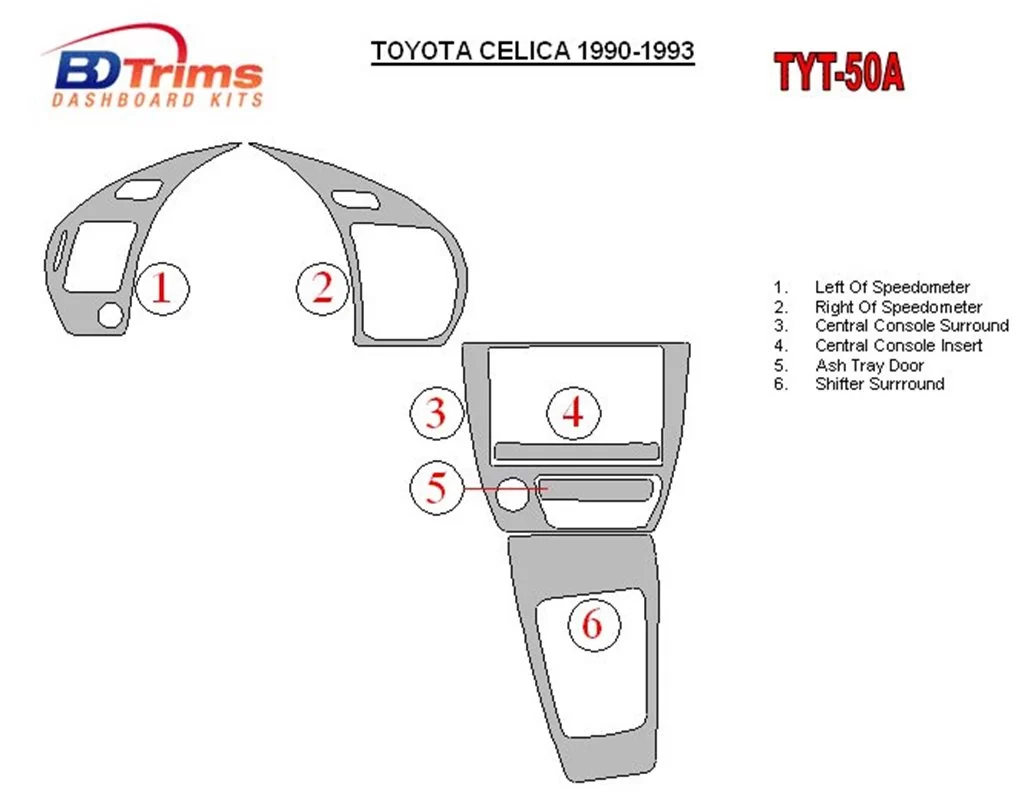 Toyota Celica 1990-1993 Ensemble complet de garnitures de tableau de bord intérieur BD - 1