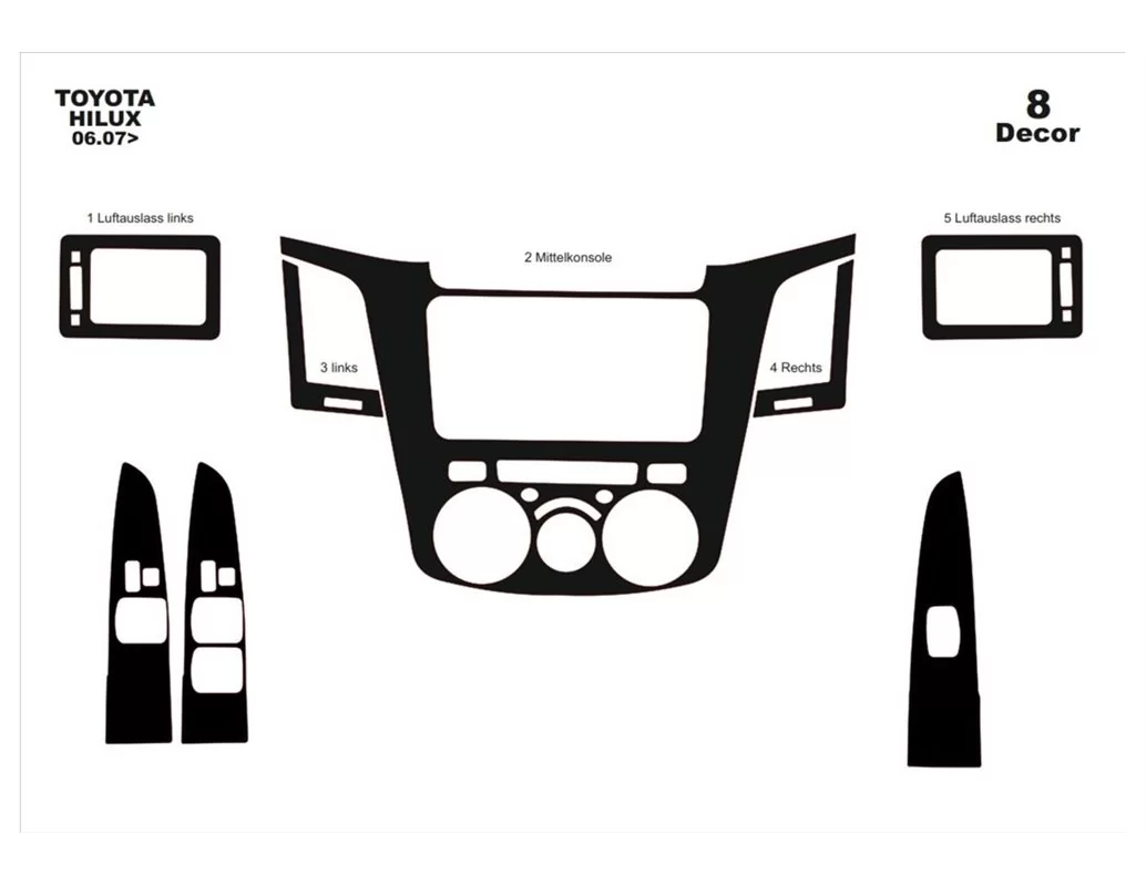 Toyota Hilux MK7 2004–2015 Kit de garniture de tableau de bord intérieur 3D Dash Trim Dekor 8 pièces - 1