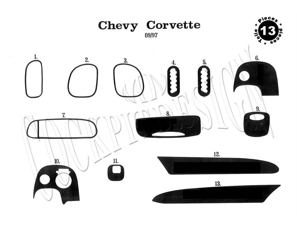 Car accessories Chevrolet Corvette 09.1997 3D Interior Dashboard Trim Kit Dash Trim Dekor 13-Parts