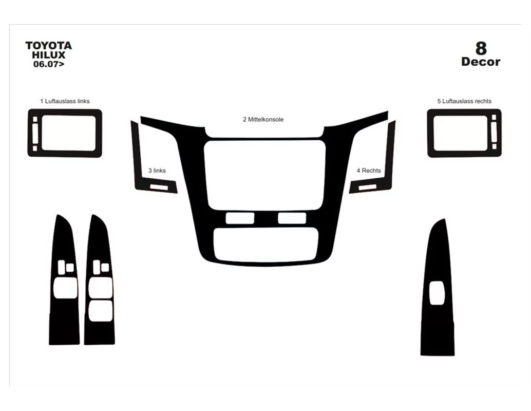 Toyota Hilux MK7 2004–2015 DIGI Kit de garniture de tableau de bord intérieur 3D Dash Trim Dekor 8 pièces - 1