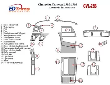 Chevrolet Corvette 1990-1996 Kit de garniture de tableau de bord BD intérieur à engrenage automatique - 1