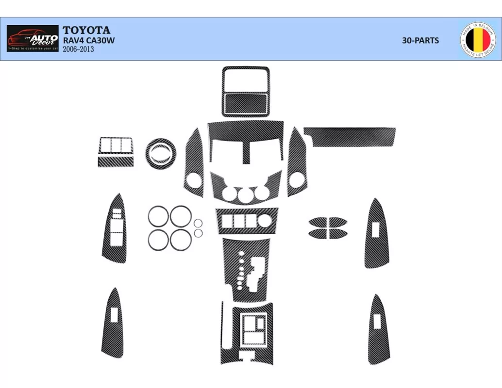 Toyota Rav 4 XA30 2006–2012 Kit de garniture de tableau de bord intérieur 3D Dash Trim Dekor 61-Parts - 1