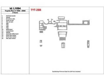 Toyota RAV-4 1998-2000 2 Doors, 16 Parts set Interieur BD Dash Trim Kit - 1