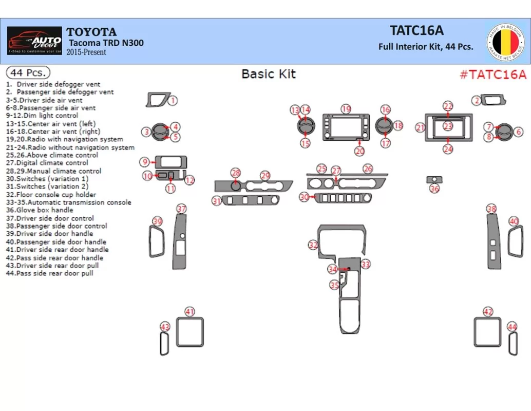 Toyota Tacoma 2016-2020 Inleg dashboard Interieurset aansluitend en pasgemaakt op he 44 -Teile - 1