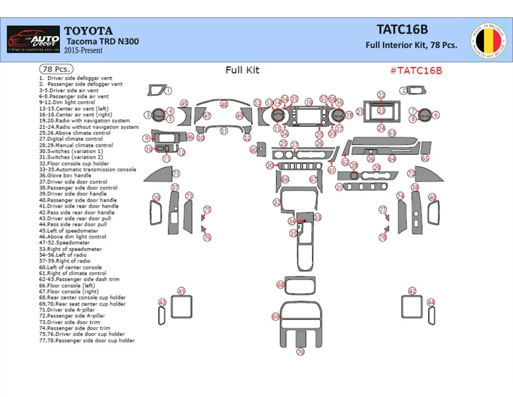 Toyota Tacoma 2016-2020 Inleg dashboard Interieurset aansluitend en pasgemaakt op he 78 -Teile - 1