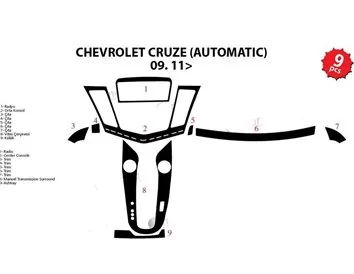 Chevrolet Cruse Automatic 01.2009 Kit de garniture de tableau de bord intérieur 3D Dash Trim Dekor 9-Parts - 1