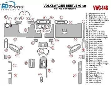 Volkswagen Beetle 2001-2005 Ensemble complet pour cabriolet et coupé avec accoudoir intérieur BD Dash Trim Kit - 3