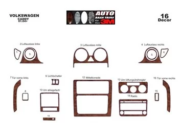 Volkswagen Caddy 01.04-08.09 Kit de garniture de tableau de bord intérieur 3D Dash Trim Dekor 16-Parts