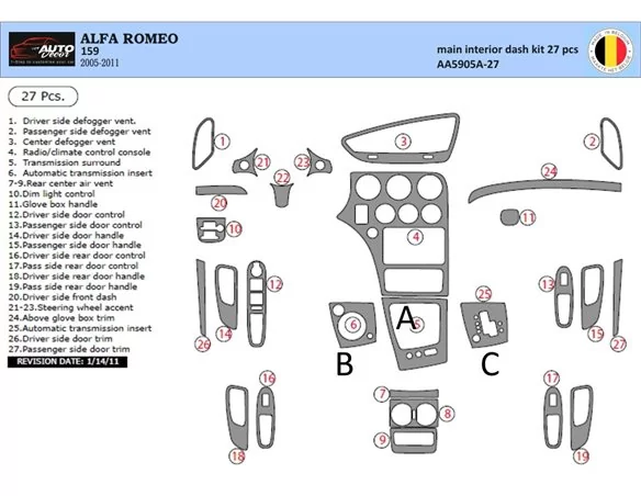 Alfa Romeo 159 2005-2011 3D Interior Dashboard Trim Kit Dash Trim Dekor 27-Parts
