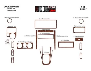 Volkswagen Golf IV 10.97-09.03 Kit de garniture de tableau de bord intérieur 3D Dash Trim Dekor 19-Parts - 3