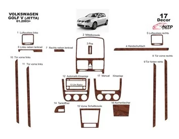 Volkswagen Golf V Jetta 10.03-10.08 3D Interior Dashboard Trim Kit Dash Trim Dekor 16-Parts - 2 - Interior Dash Trim Kit