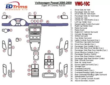 Volkswagen Passat 2006-2009 Ensemble complet, kit de garniture de tableau de bord intérieur BD à contrôle automatique de la clim