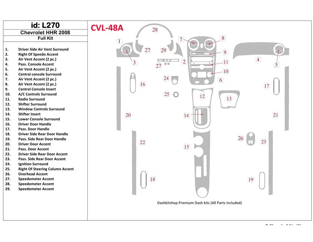 Chevrolet HHR 2008-2008 Ensemble complet de garnitures de tableau de bord intérieur BD - 1