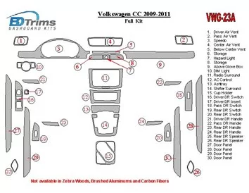 Volkswagen Passat CC 2009-2011 Kit complet de garnitures de tableau de bord intérieur BD