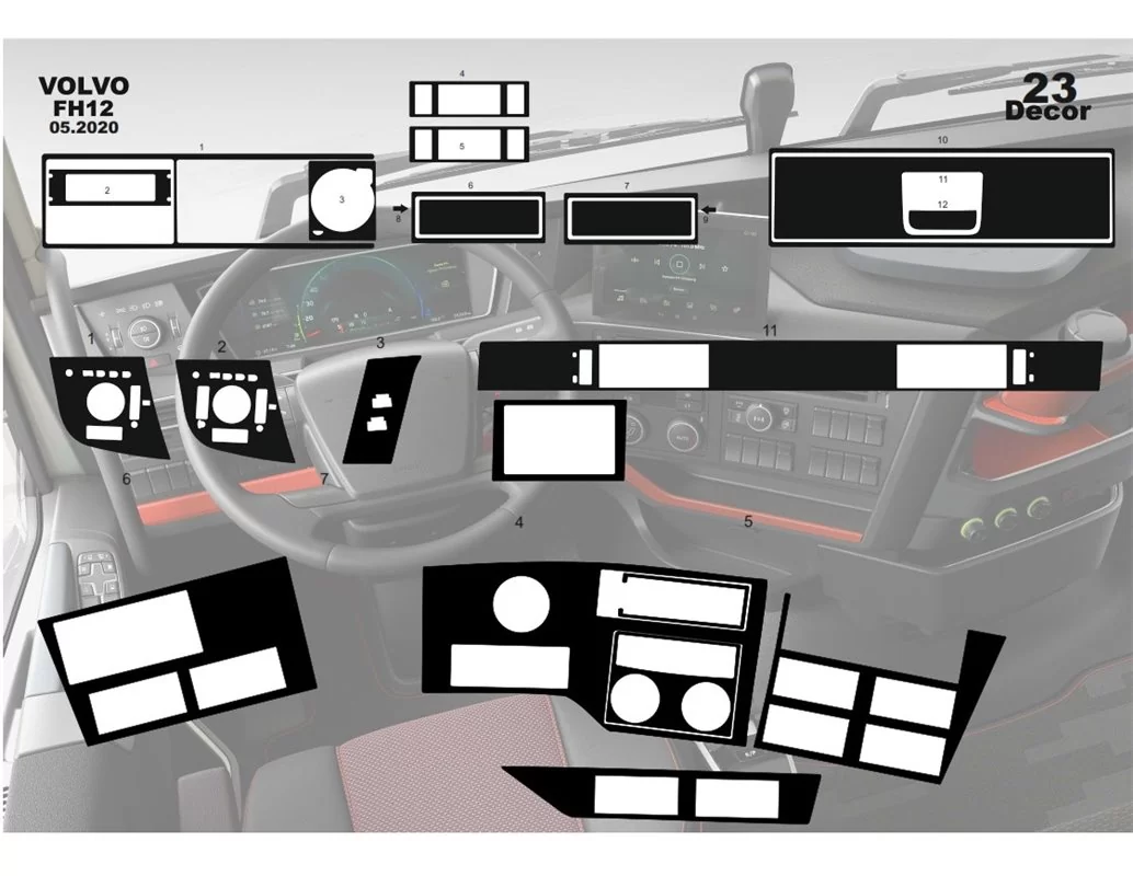 Volvo FH Version 5 ab 2020 XL XXL 3D Intérieur Dashboard Trim Kit Dash Trim Dekor 23-Parts - 1