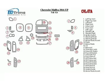 Chevrolet Malibu 2014-2016 Ensemble complet de garnitures de tableau de bord intérieur BD - 1