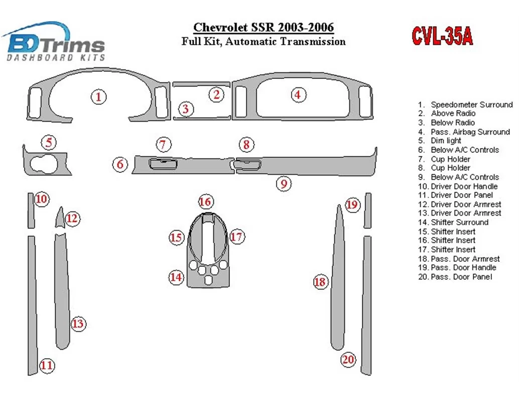 Car accessories Chevrolet SSR 2003-2006 Full Set Interior BD Dash Trim Kit
