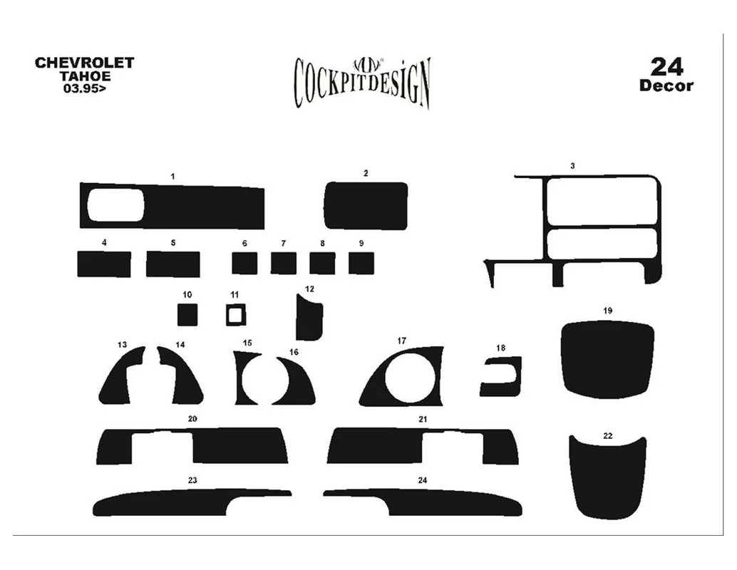 Car accessories Chevrolet Tahoe 03.95-09.99 3D Interior Dashboard Trim Kit Dash Trim Dekor 24-Parts