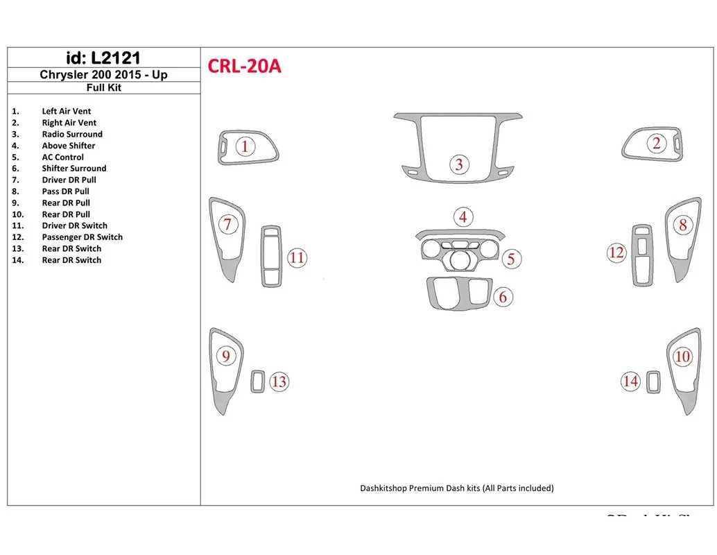 Chrysler 200 2015-UP Volledige set interieur BD dashboardafwerkingsset - 1