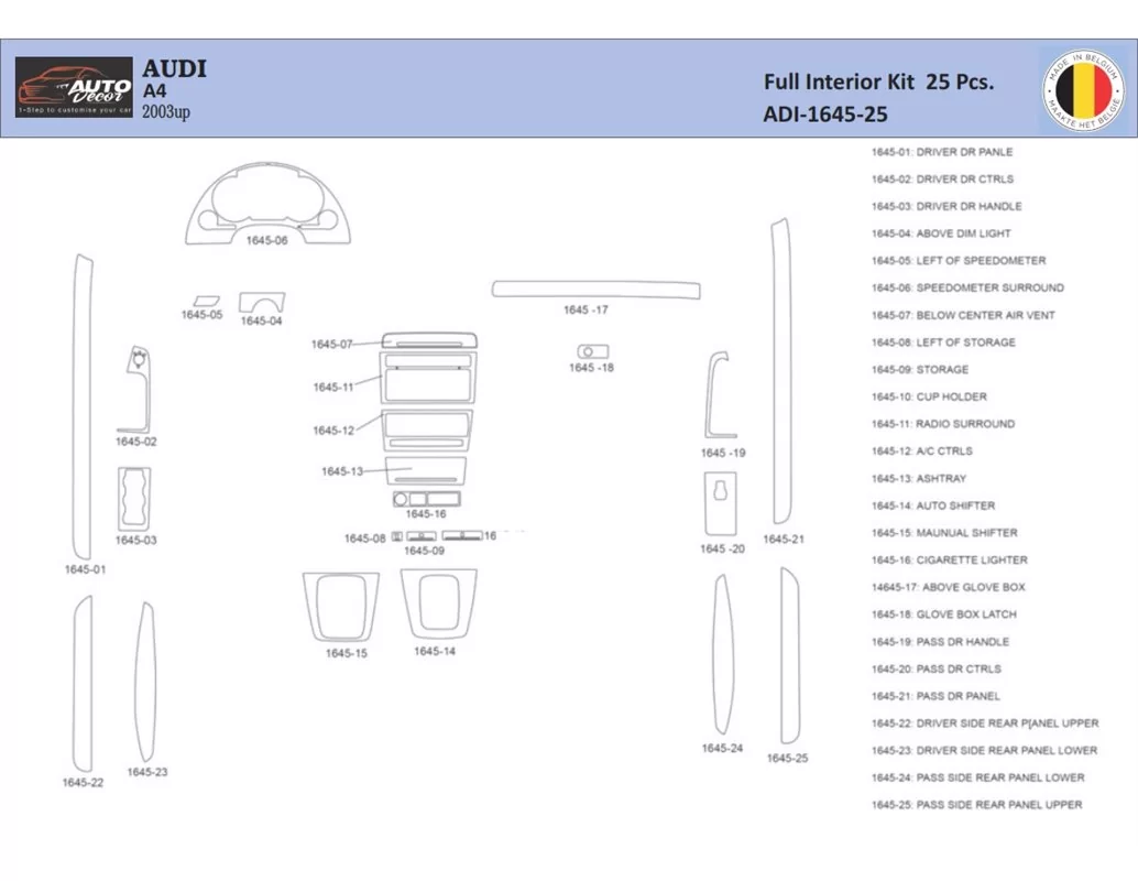 Audi A4 B6 2000–2006 Interieur WHZ Dashboard sierset 44-delig - 1