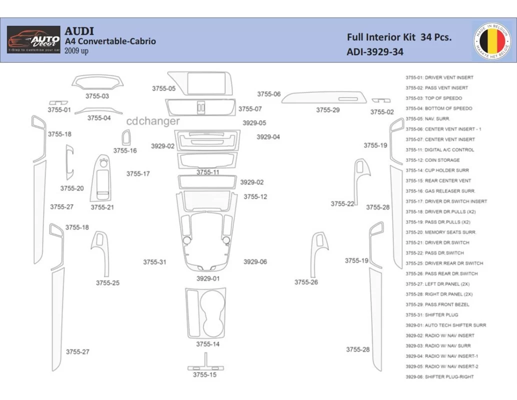 Audi A4 B8 2008–2016 Intérieur WHZ Kit habillage tableau de bord 34 Pièces - 1