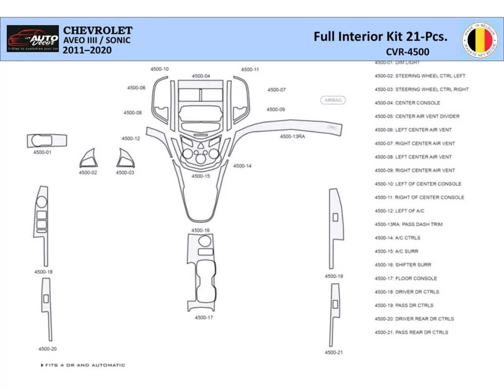 Chevrolet Aveo T300 2012–2020 Interieur WHZ Dashboard trim kit 21 Onderdelen - 1