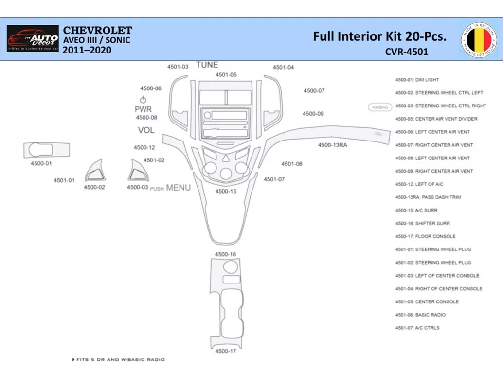 Chevrolet Aveo T300 2012–2020 Interieur WHZ Dashboard trim kit 20 Delig - 1