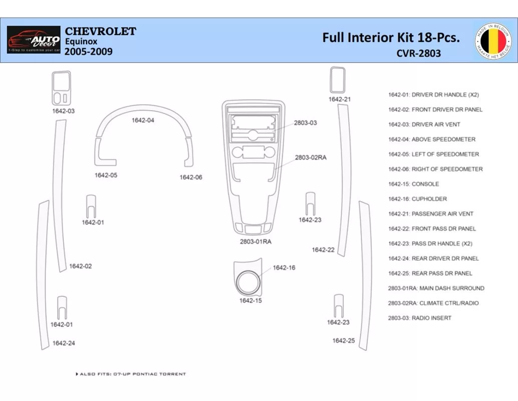 Chevrolet Equinox 2005–2009 Interieur WHZ Dashboardafwerkingsset 18-delig - 1