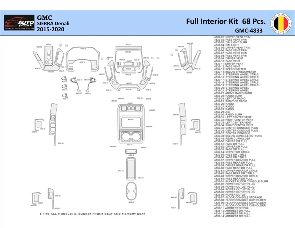 GMC Sierra 2014-2018 Interieur WHZ Dashboard trim kit 68 delig - 1