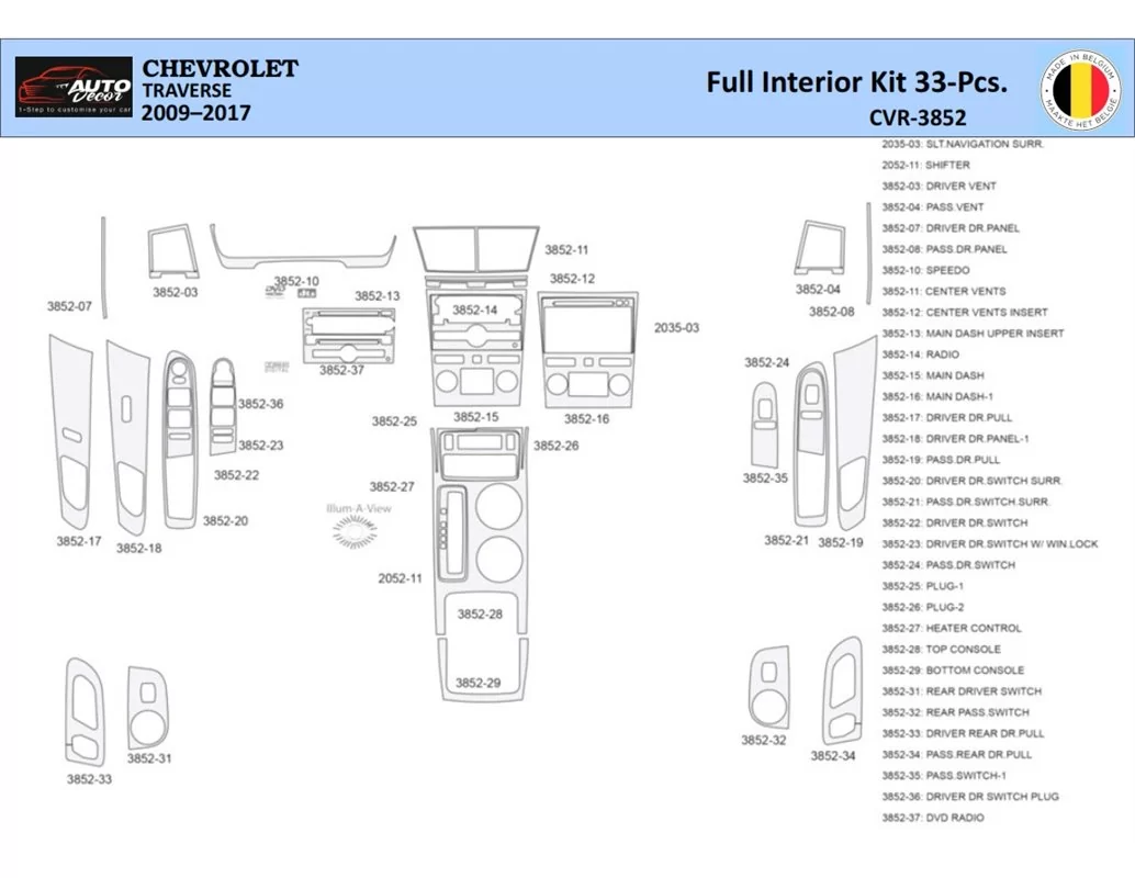Chevrolet Traverse 2009-2013 Intérieur WHZ Kit de garniture de tableau de bord 33 pièces - 1
