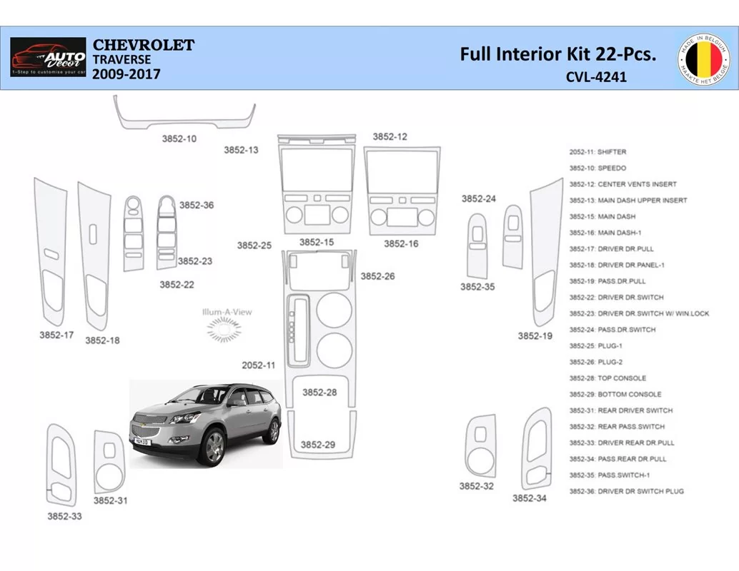 Chevrolet Traverse 2013-2017 Intérieur WHZ Kit de garniture de tableau de bord 22 pièces - 1