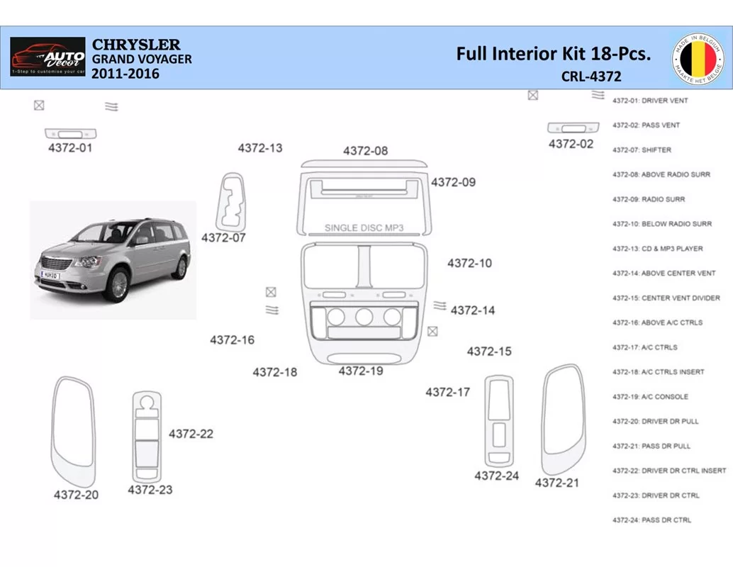 Chrysler Grand Voyager 2011-2016 Interieur WHZ Dashboard trim kit 18 delig - 1