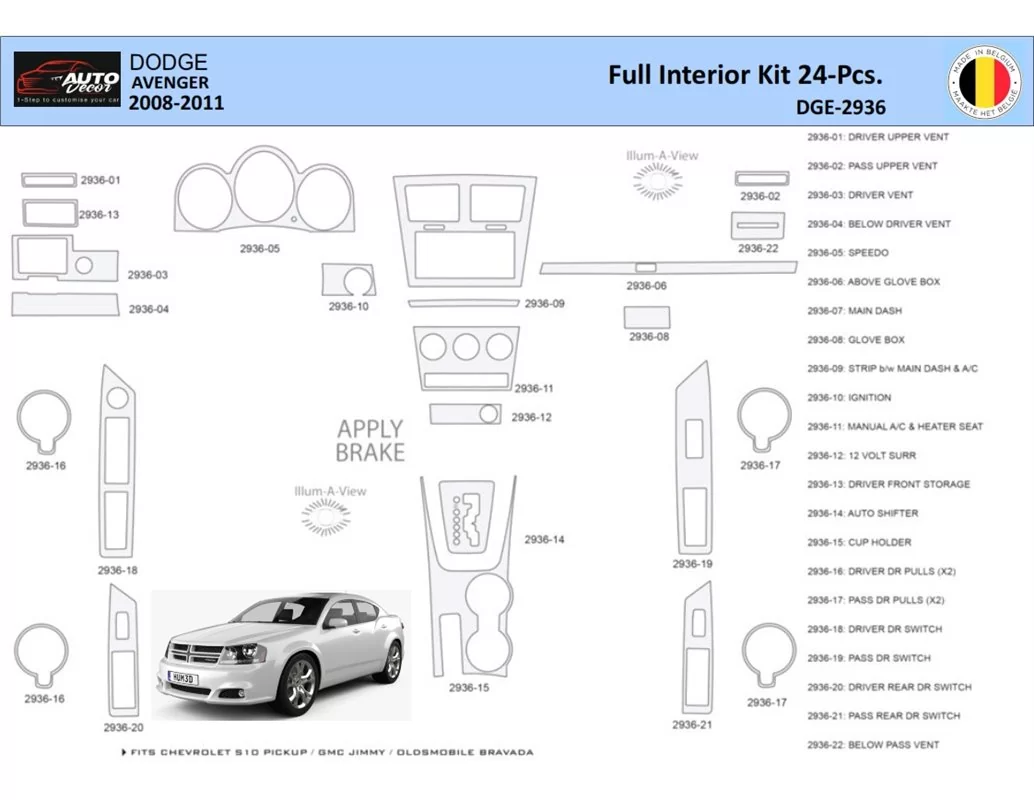 Dodge Avenger 2008-2010 Interieur WHZ Dashboard trim kit 24 delig - 1