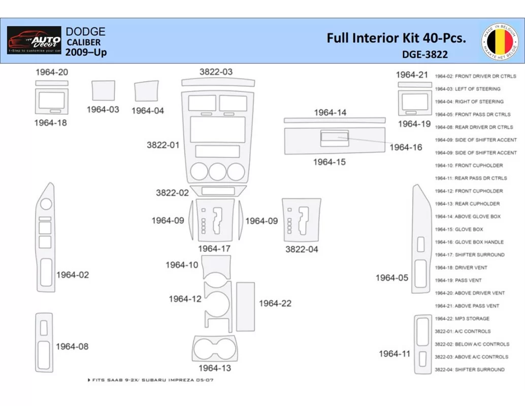 Dodge Caliber 2007-2009 Interieur WHZ Dashboard trim kit 24 delig - 1
