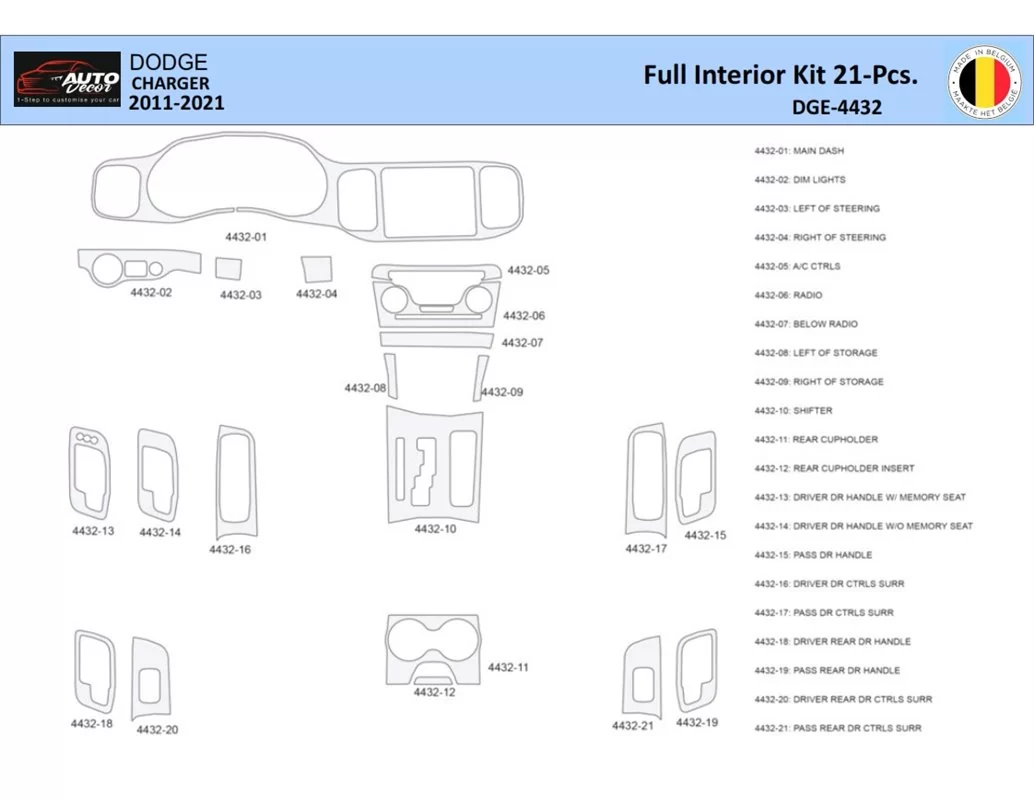 Dodge Charger LD 2011-2022 Intérieur WHZ Kit de garniture de tableau de bord 21 pièces - 1