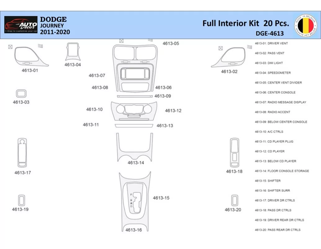 Dodge Journey 2011-2022 Intérieur WHZ Kit de garniture de tableau de bord 20 pièces - 1